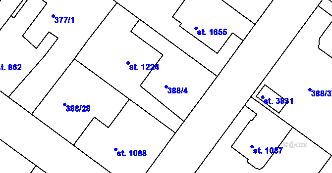 Parcela st. 388/4 v KÚ Rokycany, Katastrální mapa
