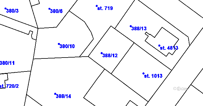 Parcela st. 388/12 v KÚ Rokycany, Katastrální mapa