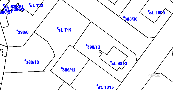 Parcela st. 388/13 v KÚ Rokycany, Katastrální mapa