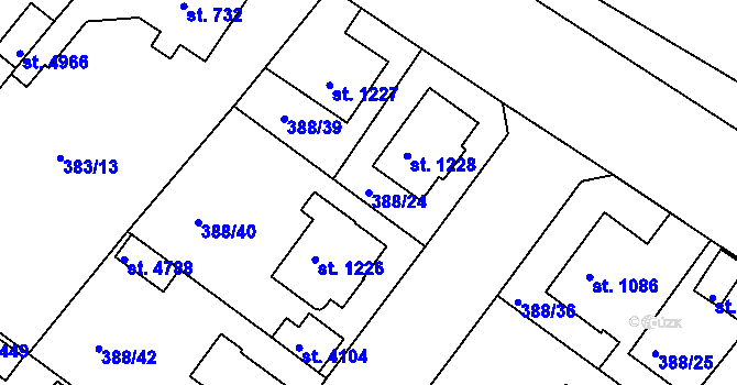Parcela st. 388/24 v KÚ Rokycany, Katastrální mapa