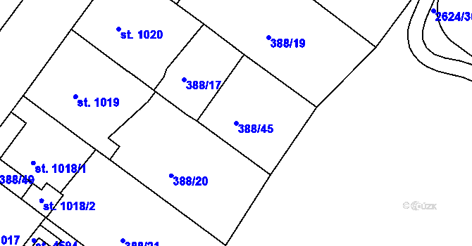 Parcela st. 388/45 v KÚ Rokycany, Katastrální mapa