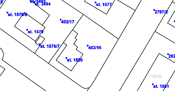 Parcela st. 402/16 v KÚ Rokycany, Katastrální mapa