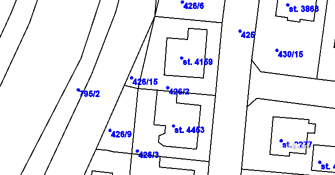 Parcela st. 426/2 v KÚ Rokycany, Katastrální mapa