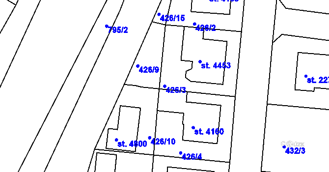 Parcela st. 426/3 v KÚ Rokycany, Katastrální mapa