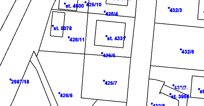 Parcela st. 426/5 v KÚ Rokycany, Katastrální mapa