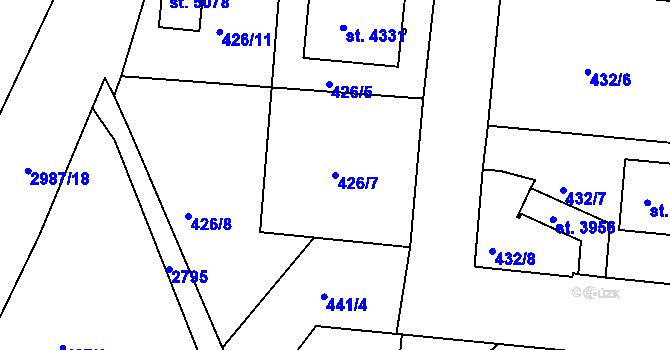 Parcela st. 426/7 v KÚ Rokycany, Katastrální mapa