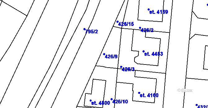 Parcela st. 426/9 v KÚ Rokycany, Katastrální mapa