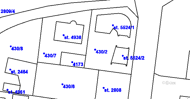 Parcela st. 430/2 v KÚ Rokycany, Katastrální mapa