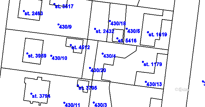 Parcela st. 430/4 v KÚ Rokycany, Katastrální mapa
