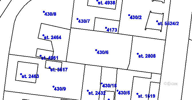 Parcela st. 430/6 v KÚ Rokycany, Katastrální mapa