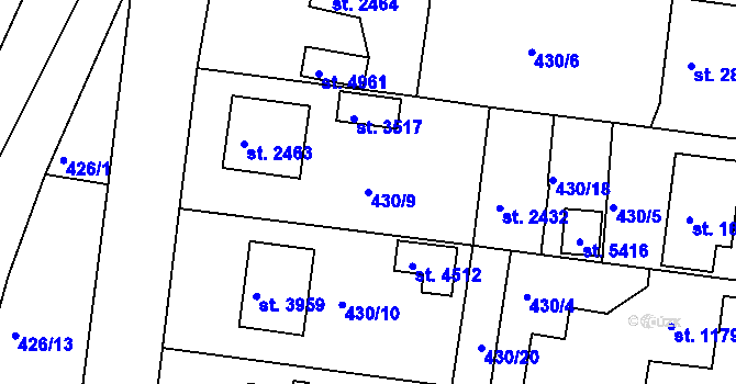 Parcela st. 430/9 v KÚ Rokycany, Katastrální mapa