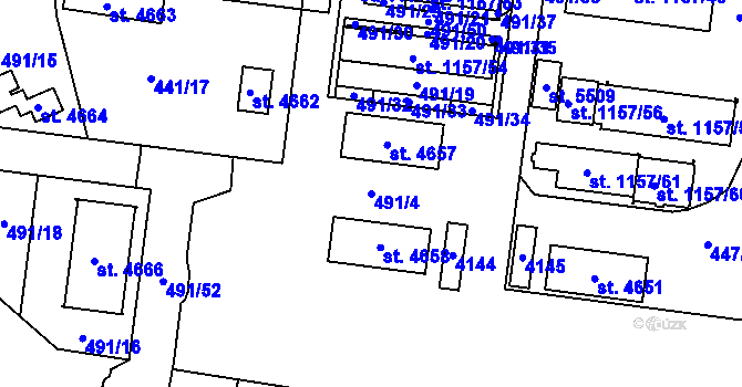 Parcela st. 491/4 v KÚ Rokycany, Katastrální mapa