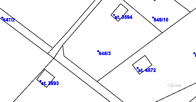 Parcela st. 648/3 v KÚ Rokycany, Katastrální mapa