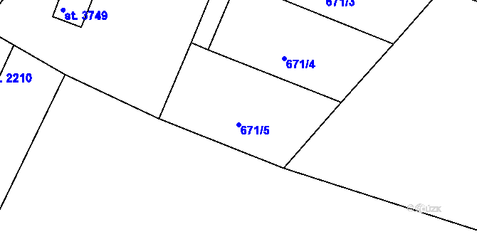 Parcela st. 671/5 v KÚ Rokycany, Katastrální mapa