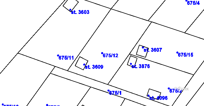 Parcela st. 675/12 v KÚ Rokycany, Katastrální mapa