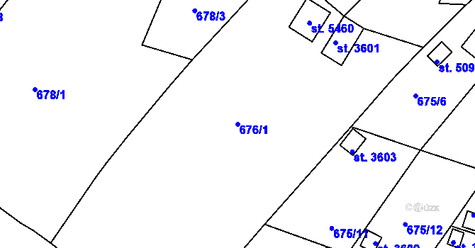 Parcela st. 676/1 v KÚ Rokycany, Katastrální mapa