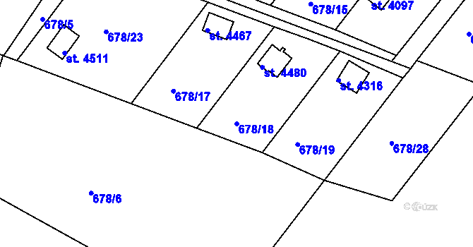 Parcela st. 678/18 v KÚ Rokycany, Katastrální mapa