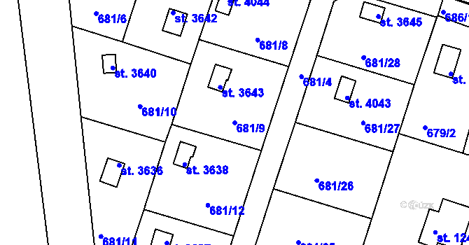 Parcela st. 681/9 v KÚ Rokycany, Katastrální mapa