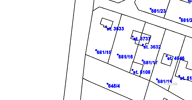 Parcela st. 681/15 v KÚ Rokycany, Katastrální mapa