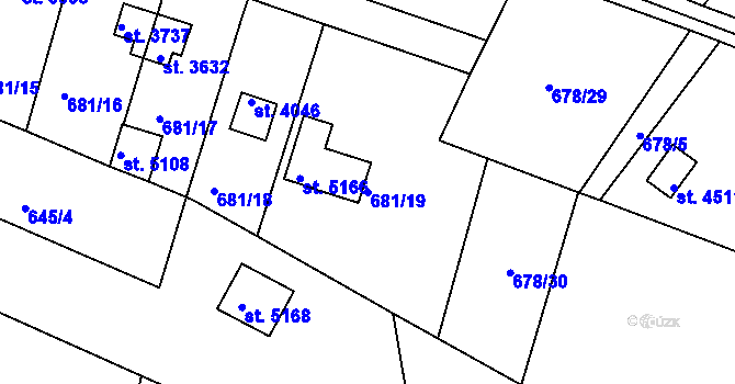 Parcela st. 681/19 v KÚ Rokycany, Katastrální mapa