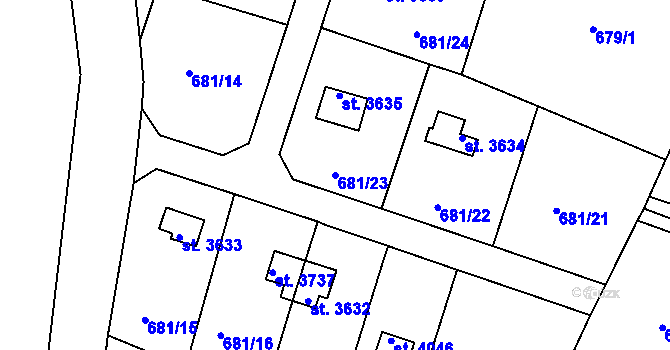 Parcela st. 681/23 v KÚ Rokycany, Katastrální mapa