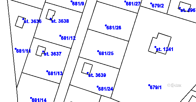 Parcela st. 681/25 v KÚ Rokycany, Katastrální mapa