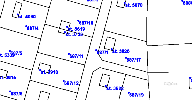Parcela st. 687/1 v KÚ Rokycany, Katastrální mapa