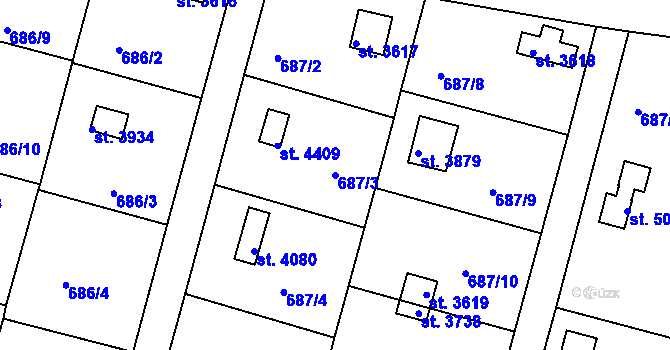 Parcela st. 687/3 v KÚ Rokycany, Katastrální mapa