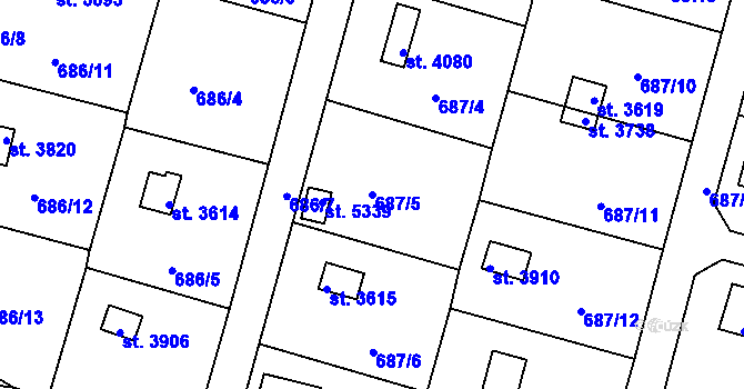 Parcela st. 687/5 v KÚ Rokycany, Katastrální mapa