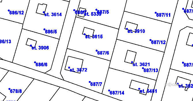 Parcela st. 687/6 v KÚ Rokycany, Katastrální mapa