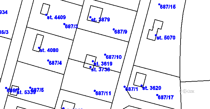 Parcela st. 687/10 v KÚ Rokycany, Katastrální mapa