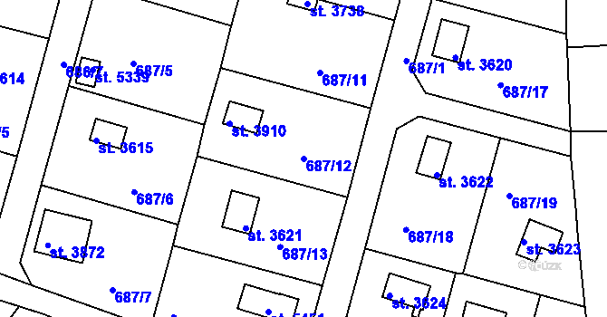 Parcela st. 687/12 v KÚ Rokycany, Katastrální mapa