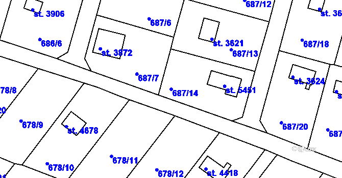 Parcela st. 687/14 v KÚ Rokycany, Katastrální mapa