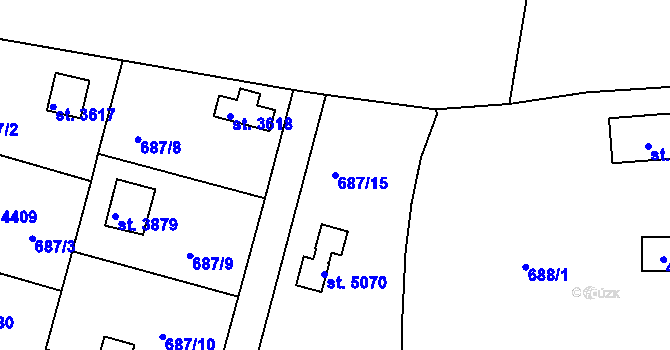 Parcela st. 687/15 v KÚ Rokycany, Katastrální mapa