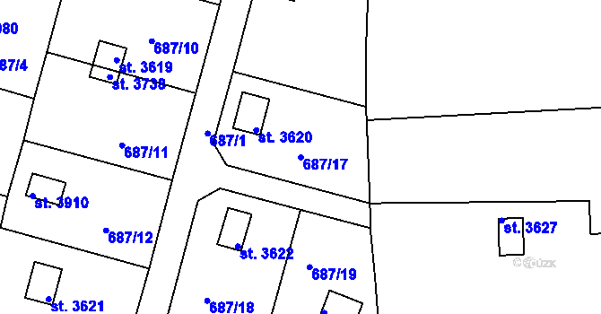 Parcela st. 687/17 v KÚ Rokycany, Katastrální mapa
