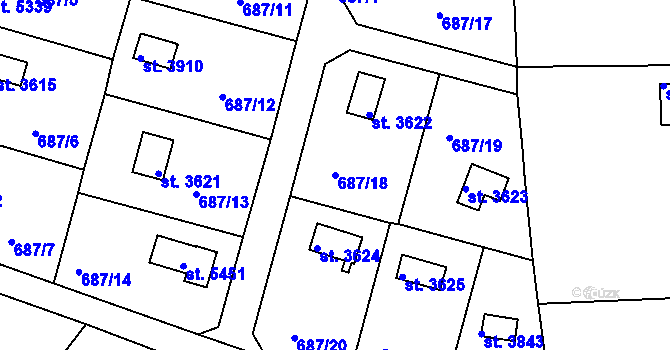 Parcela st. 687/18 v KÚ Rokycany, Katastrální mapa