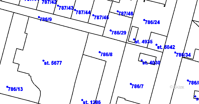 Parcela st. 786/8 v KÚ Rokycany, Katastrální mapa