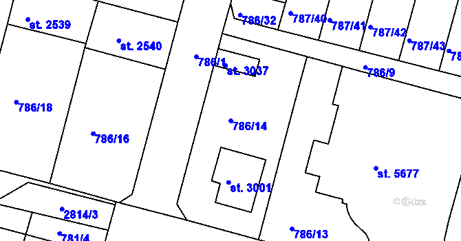 Parcela st. 786/14 v KÚ Rokycany, Katastrální mapa