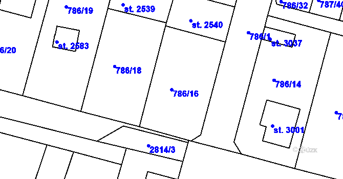 Parcela st. 786/16 v KÚ Rokycany, Katastrální mapa