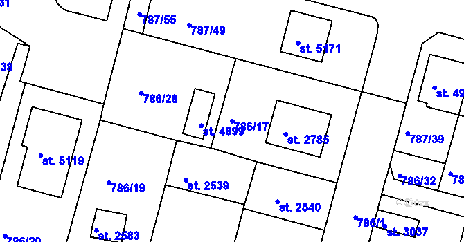 Parcela st. 786/17 v KÚ Rokycany, Katastrální mapa