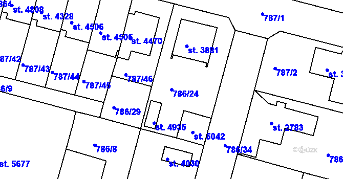 Parcela st. 786/24 v KÚ Rokycany, Katastrální mapa