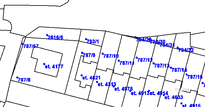 Parcela st. 787/10 v KÚ Rokycany, Katastrální mapa