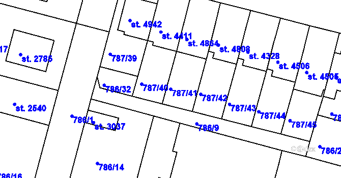 Parcela st. 787/41 v KÚ Rokycany, Katastrální mapa