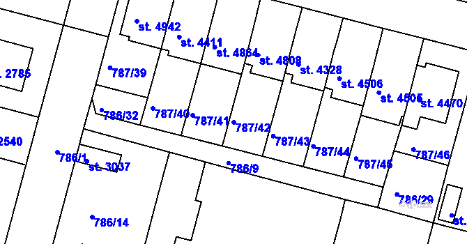 Parcela st. 787/42 v KÚ Rokycany, Katastrální mapa