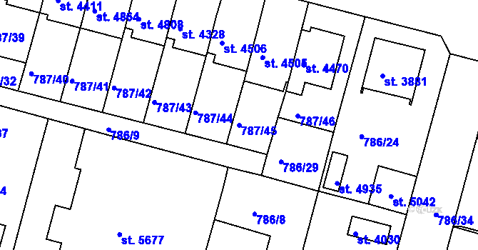 Parcela st. 787/45 v KÚ Rokycany, Katastrální mapa