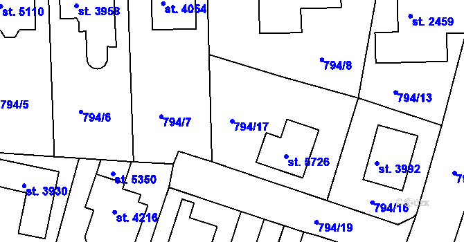 Parcela st. 794/17 v KÚ Rokycany, Katastrální mapa