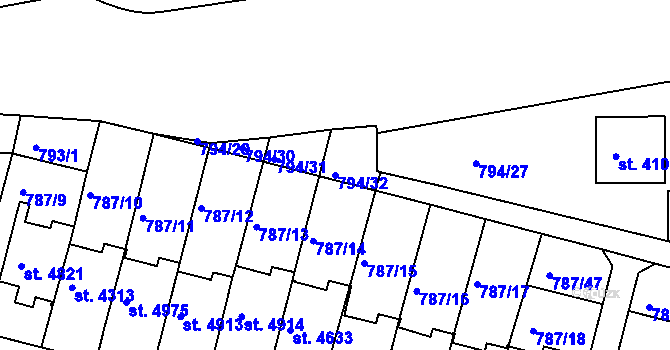Parcela st. 794/32 v KÚ Rokycany, Katastrální mapa