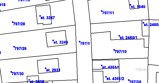Parcela st. 797/1 v KÚ Rokycany, Katastrální mapa