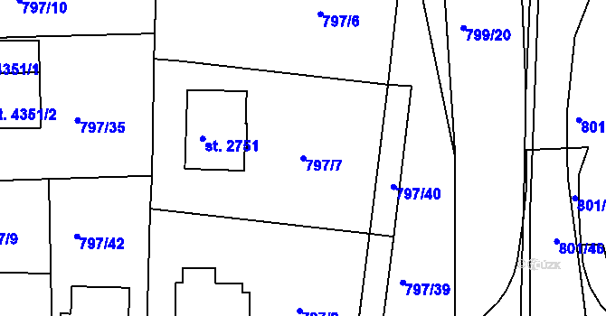 Parcela st. 797/7 v KÚ Rokycany, Katastrální mapa