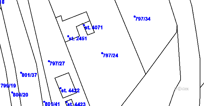 Parcela st. 797/24 v KÚ Rokycany, Katastrální mapa